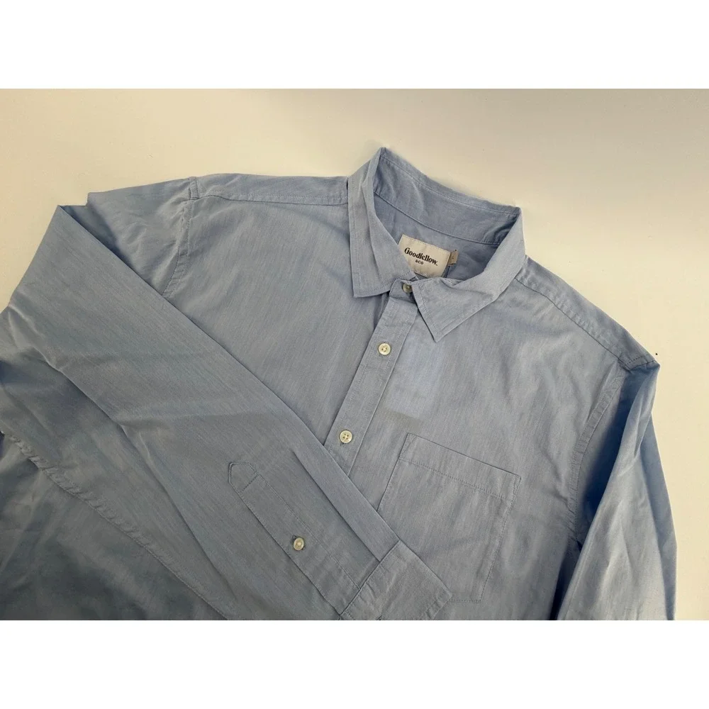 Goodfellow & Co Boys Light Blue Long Sleeve Button Shirt The Comfort Wear Size L